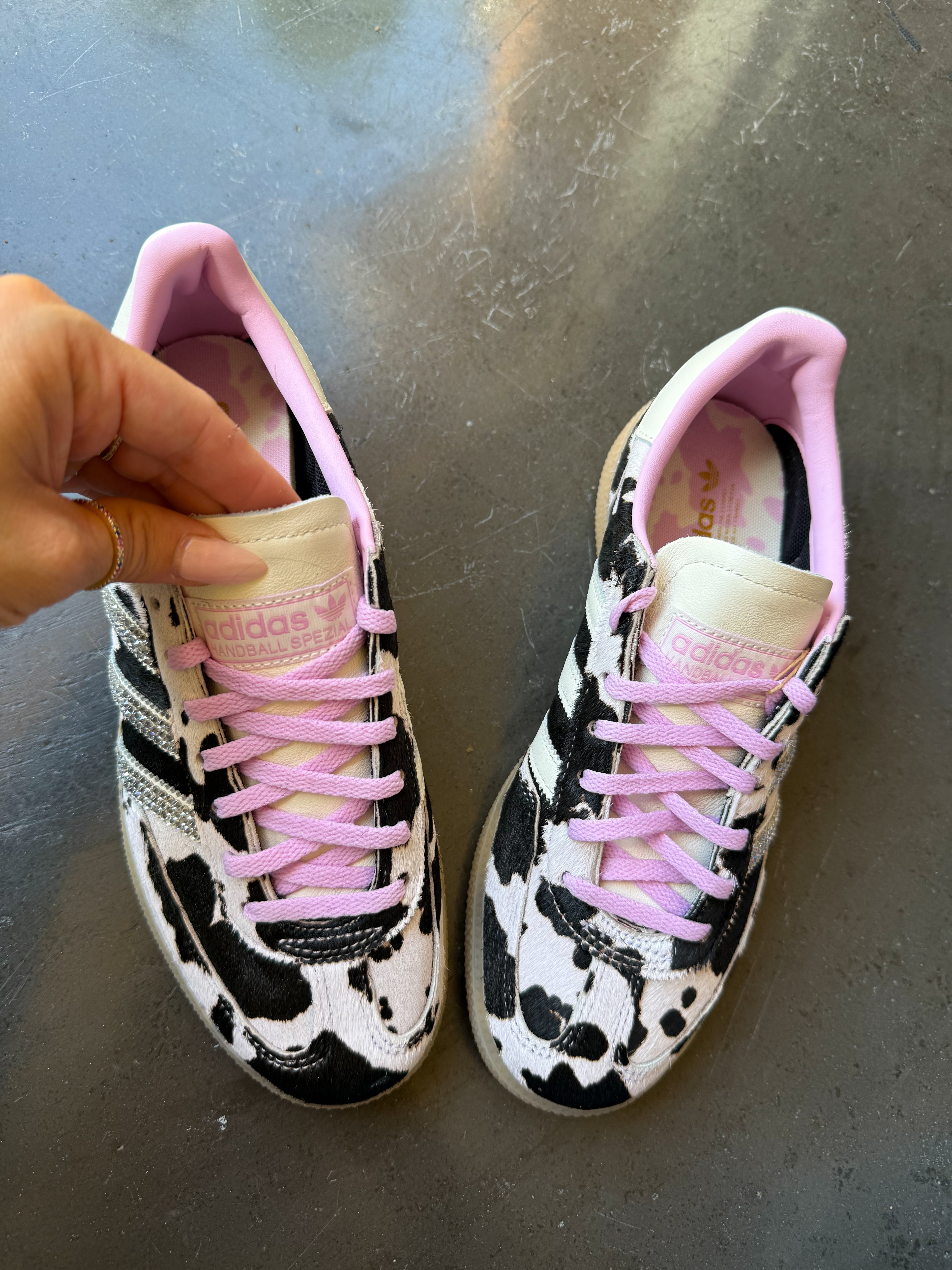 Pink Cow Print Swarovski Adidas Original Spezial Shoes