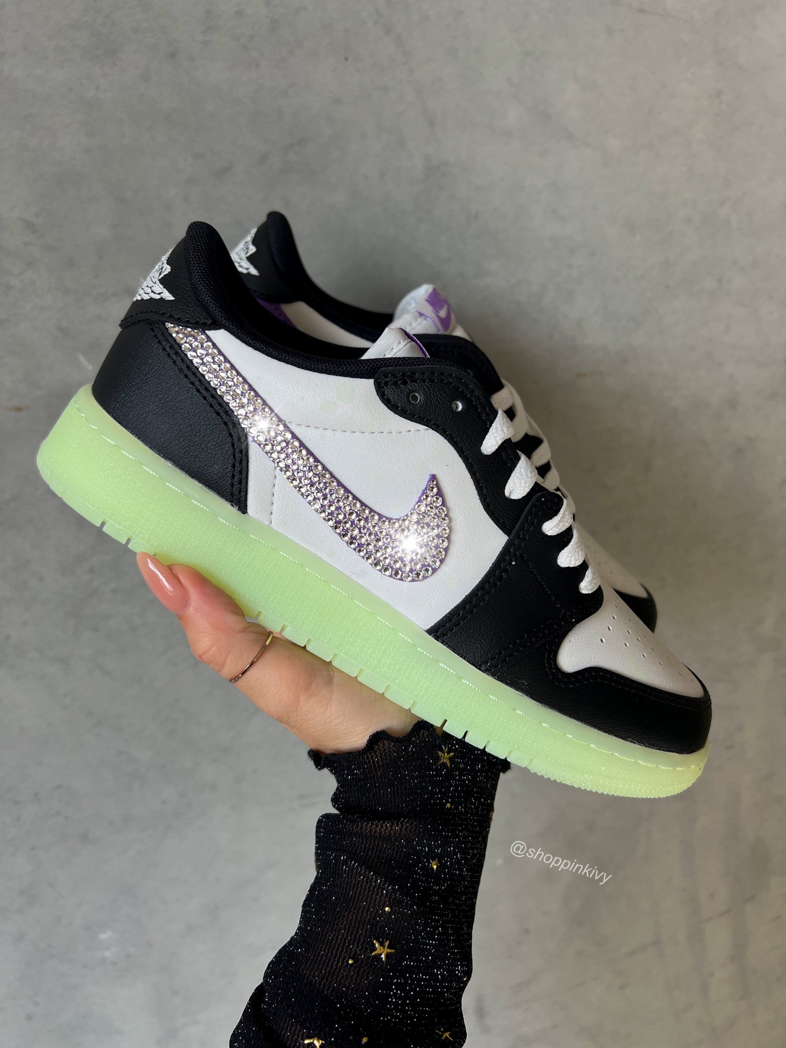 Glow in the Dark Swarovski Women s Air Jordan 1 Retro Low Shoes Pink Ivy