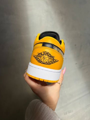 Black/Yellow Swarovski Women’s Air Jordan 1 Low Shoes