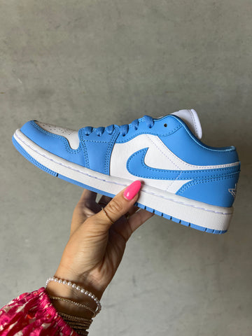 SIZE 7.5 Blue Swarovski Women’s Air Jordan 1 Low Shoes