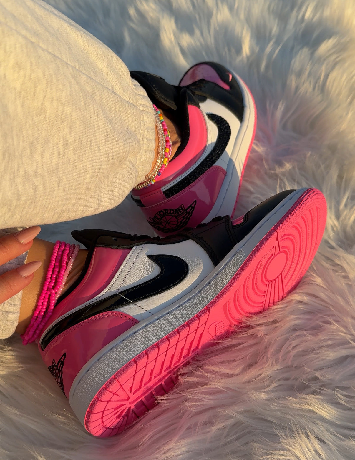 Bubblegum Pink Swarovski Women’s Air Jordan Retro 1 Low Shoes