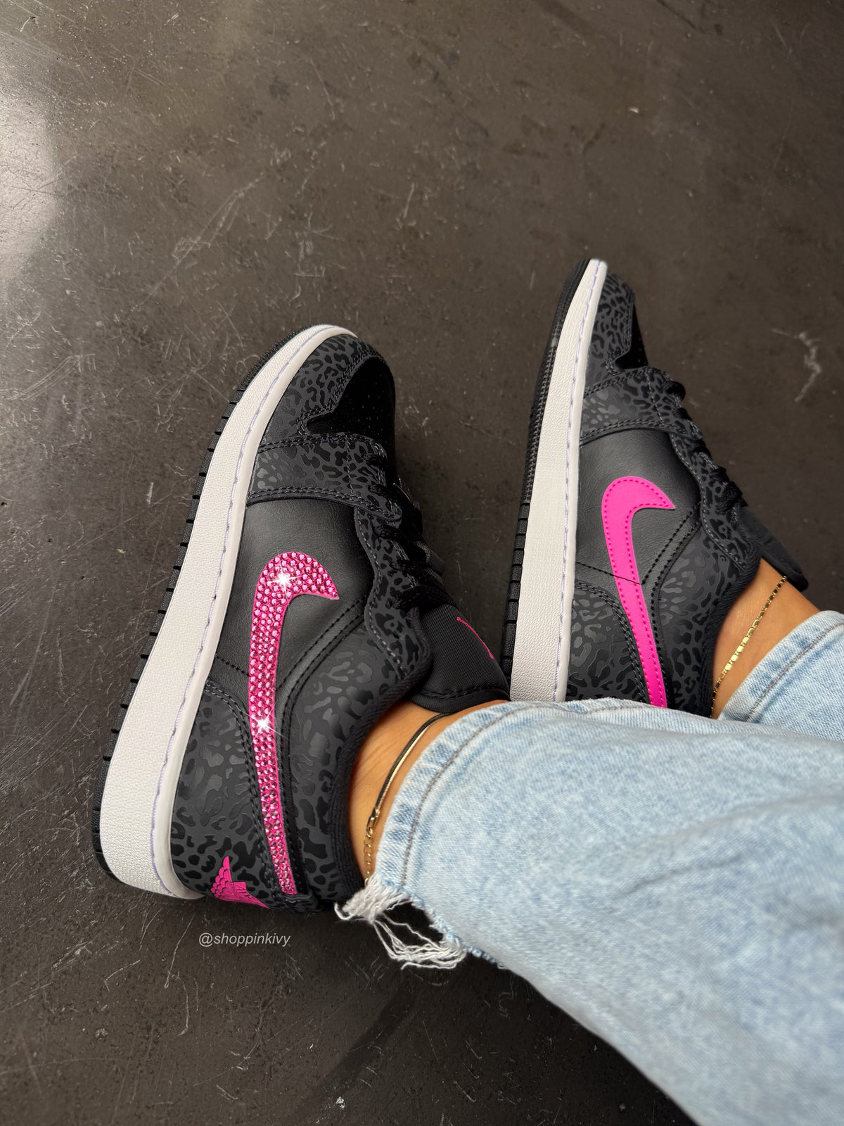 NEW Leopard Pink Swarovski Women’s Air Jordan 1 Low Shoes