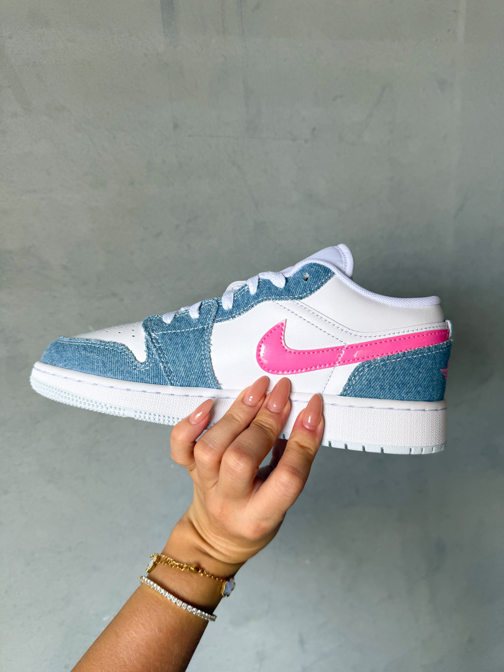 Barbie Pink Denim Swarovski Women’s Air Jordan 1 Low Shoes