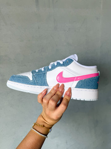 Barbie Pink Denim Swarovski Women’s Air Jordan 1 Low Shoes