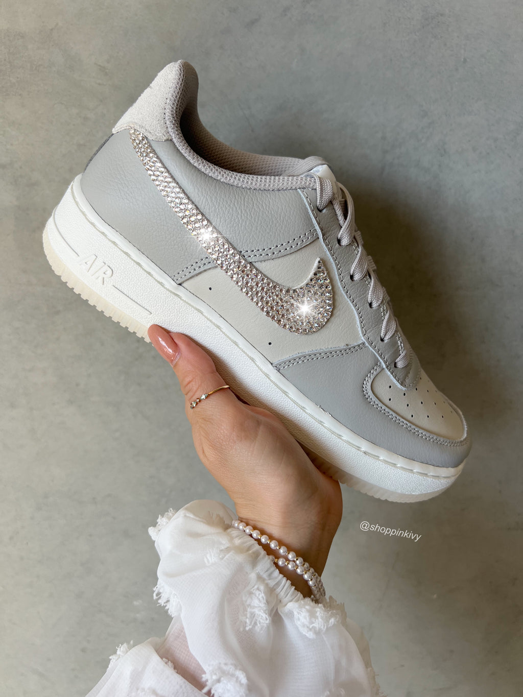 Neutral Cream Gray Swarovski Women’s Air Force 1 Low Shoes