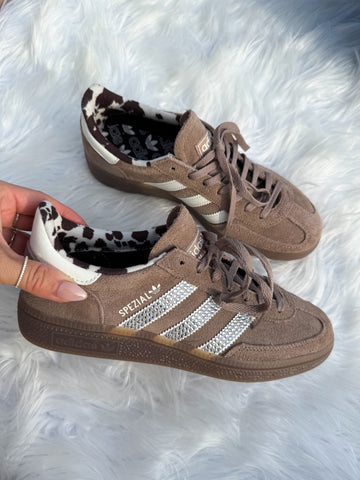 Taupe Cow Print Swarovski Adidas Original Spezial Shoes