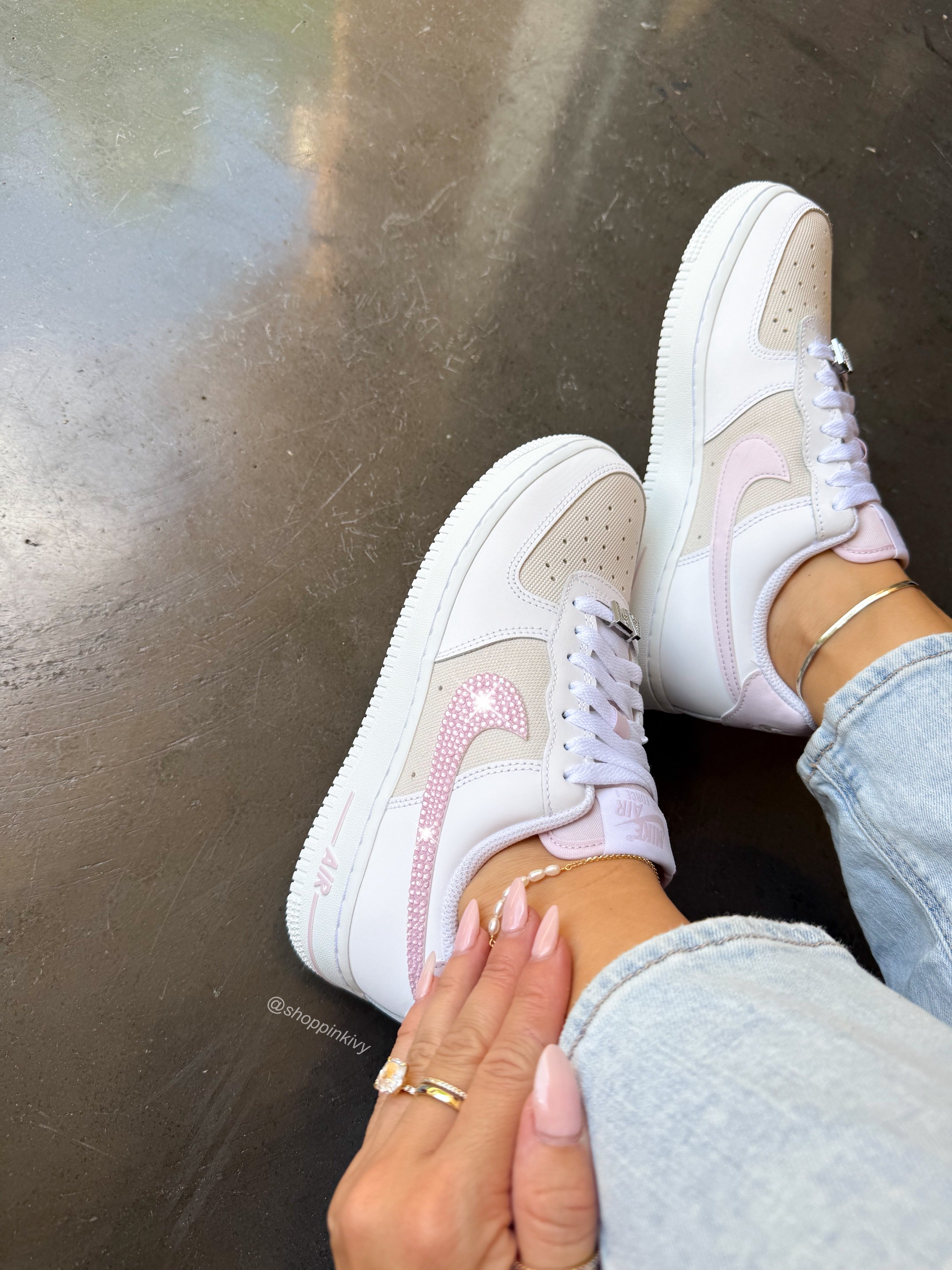Pearl Pink Beach Neutral Swarovski Nike Air Force 1