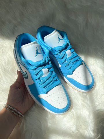 Bright Blue Swarovski Women’s Air Jordan Retro 1 Low Shoes