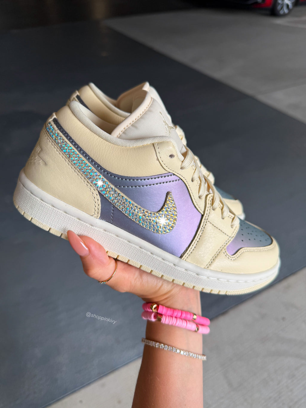 Summer '25 Cream Iridescent Swarovski Women’s Air Jordan 1 Low Shoes