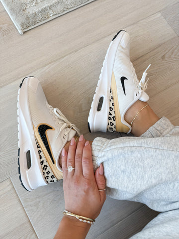 White Gold Leopard Animal Print Swarovski Womens Nike Air Max