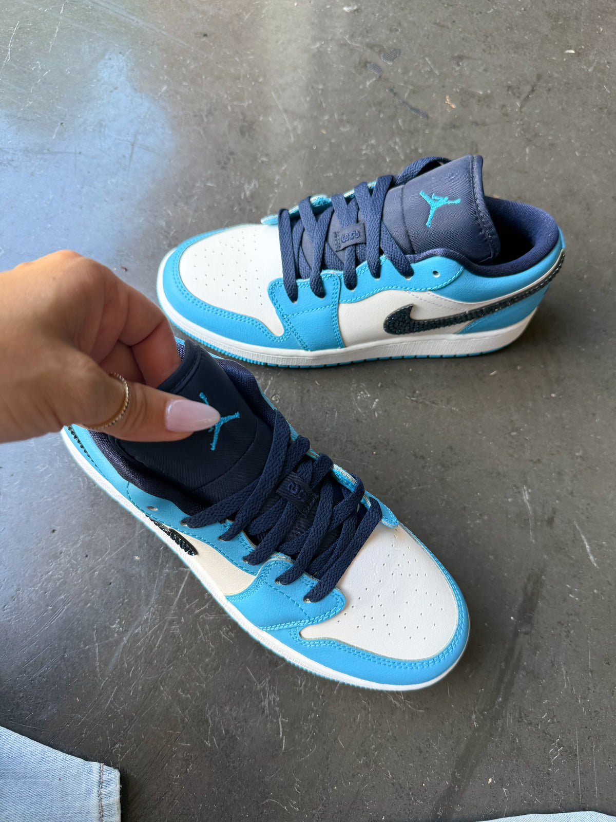 Blue Navy Swarovski Women’s Air Jordan 1 Low Shoes