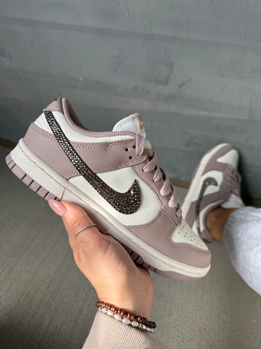 Cocoa Brown Swarovski Womens Nike Greige Dunk Shoes