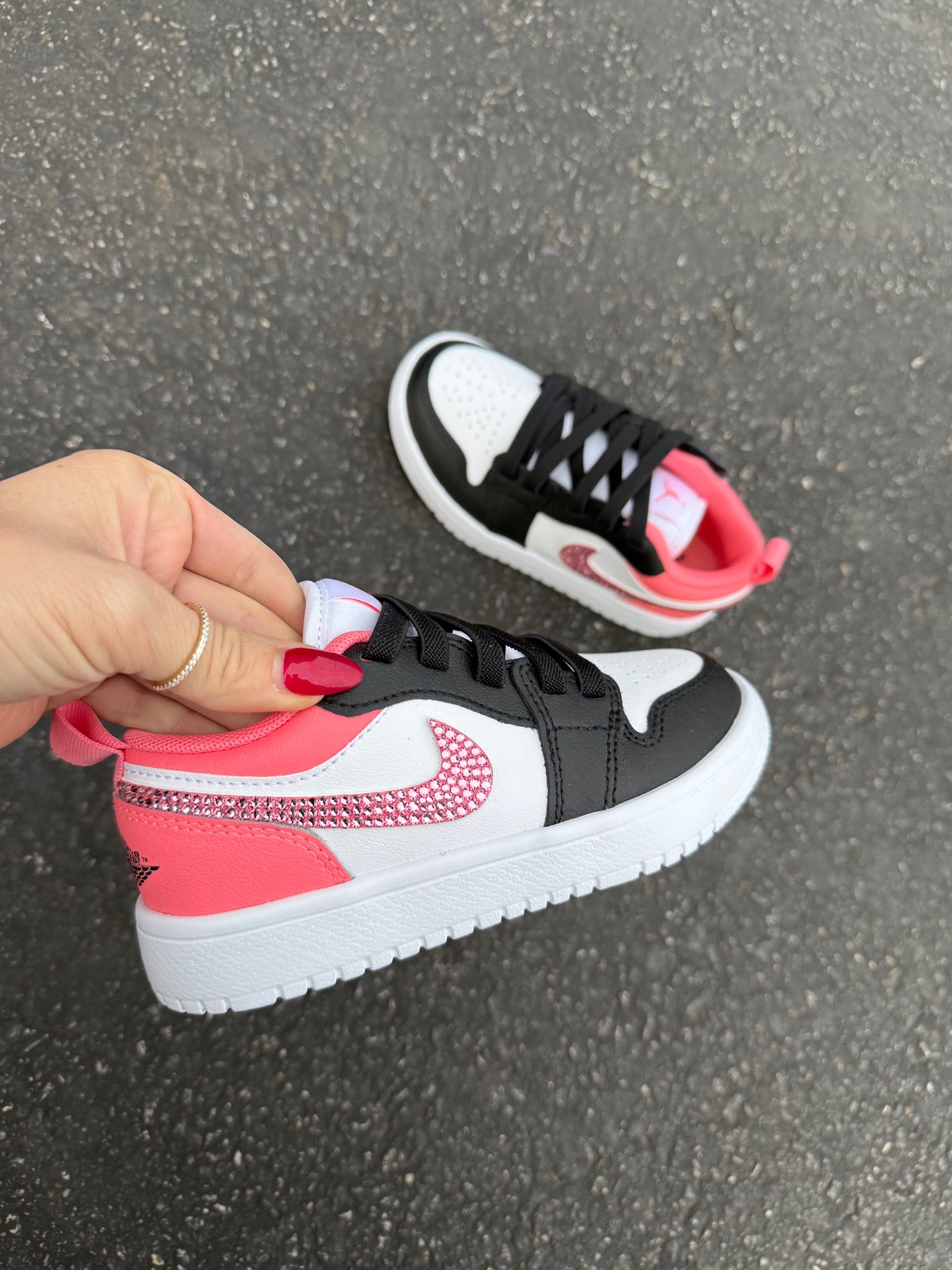 SIZE 11Y Black Pink Swarovski Air Jordan 1 Low Shoes