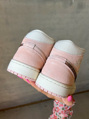 Baby Pink Swarovski Womens Nike Air Jordan 1 Mid Shoes