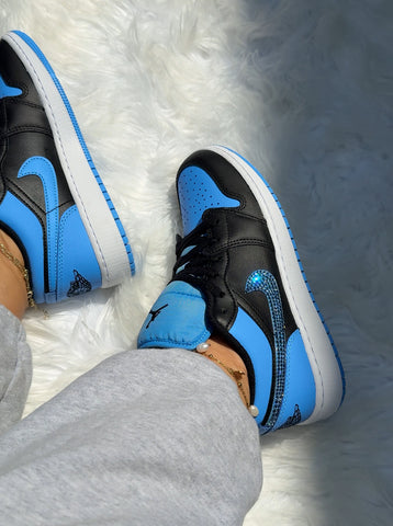 Light Sapphire Blue Swarovski Women’s Air Jordan 1 Low Shoes