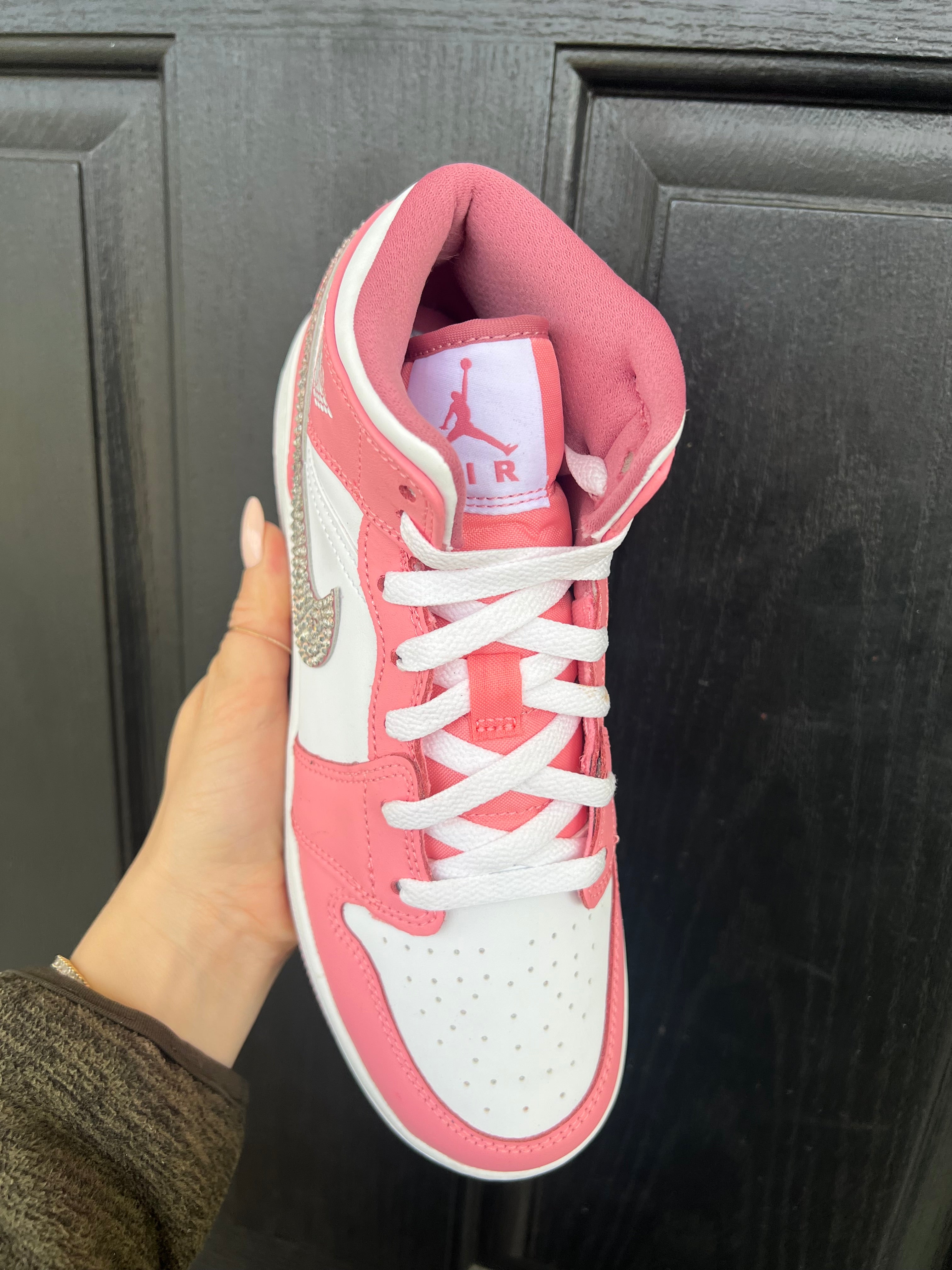 SIZE 7.5 Pink Swarovski Women’s Air Jordan 1 Mid Shoes