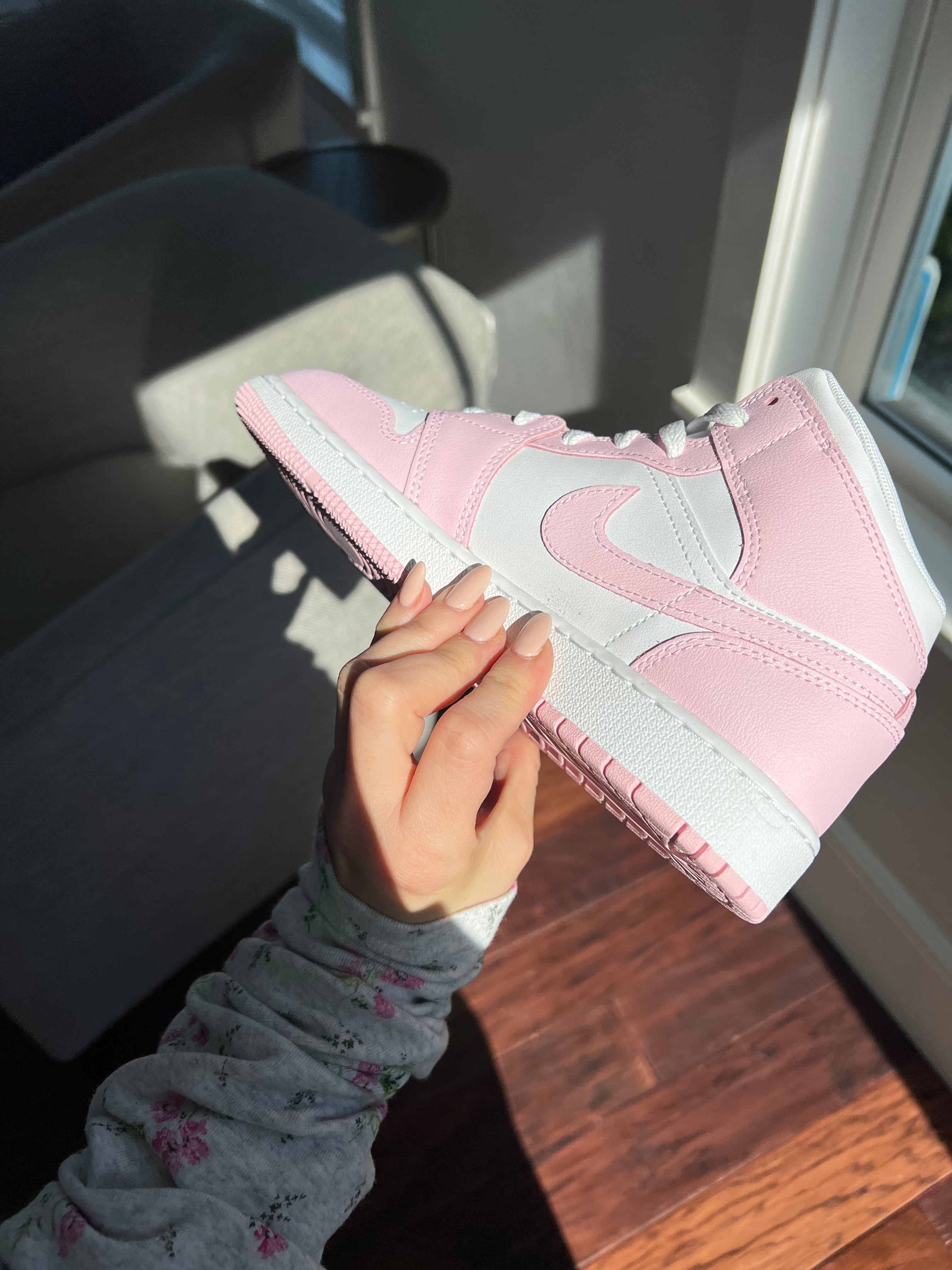 2025 Pink Swarovski Women’s Air Jordan 1 Mid Shoes