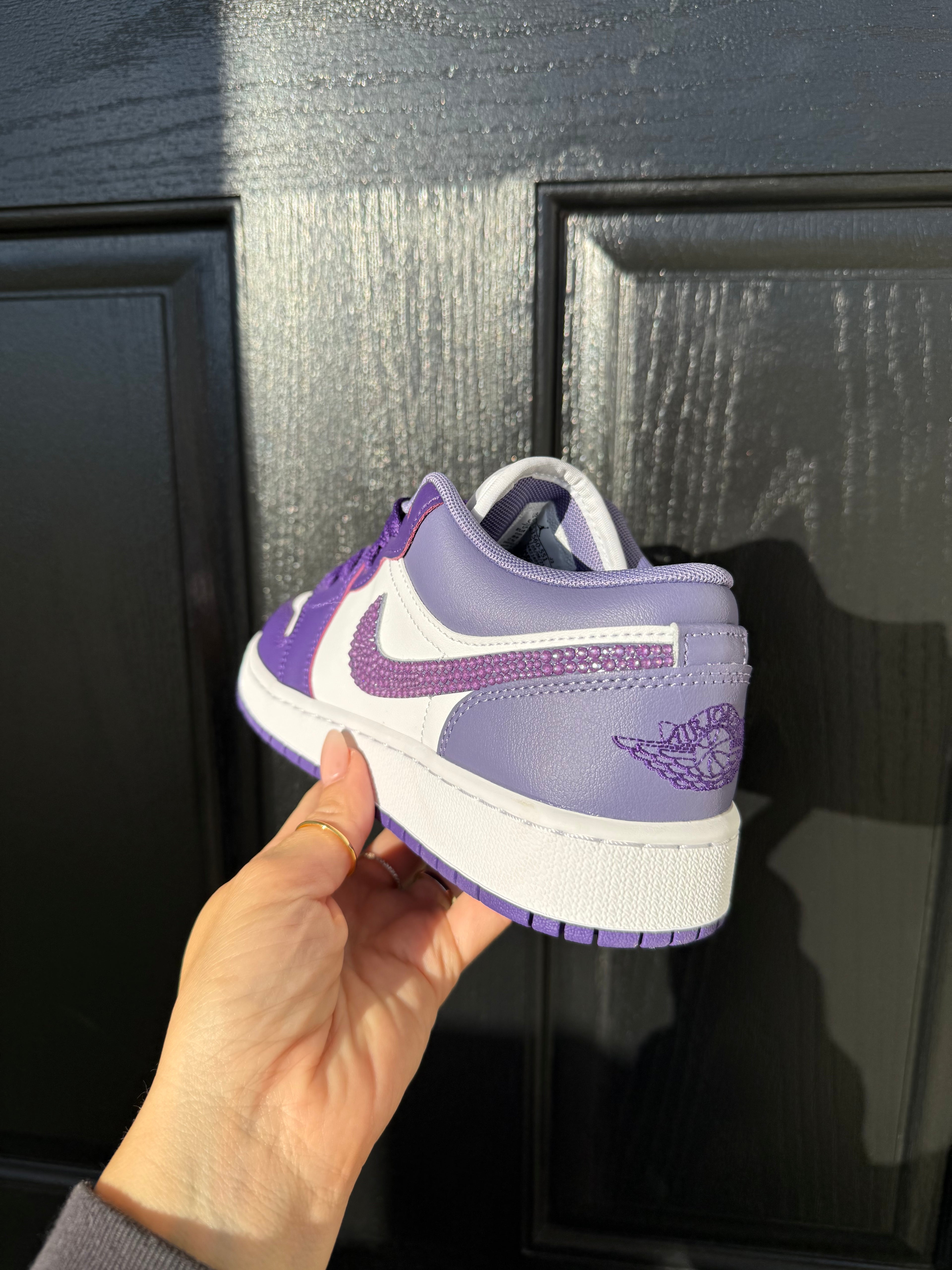 Purple Swarovski Women’s Air Jordan 1 Low Shoes