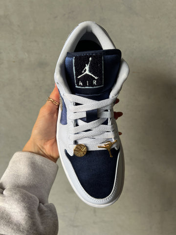 New Navy Satin Gold Swarovski Women’s Air Jordan Retro 1 Low Shoes