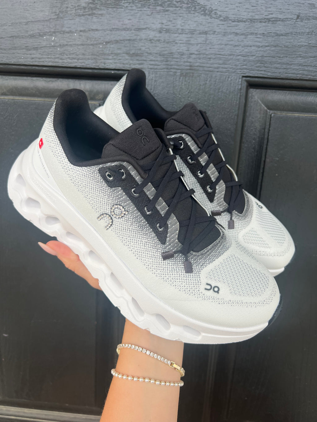 Black + White Ombre Swarovski On Cloudtilt Running Shoes