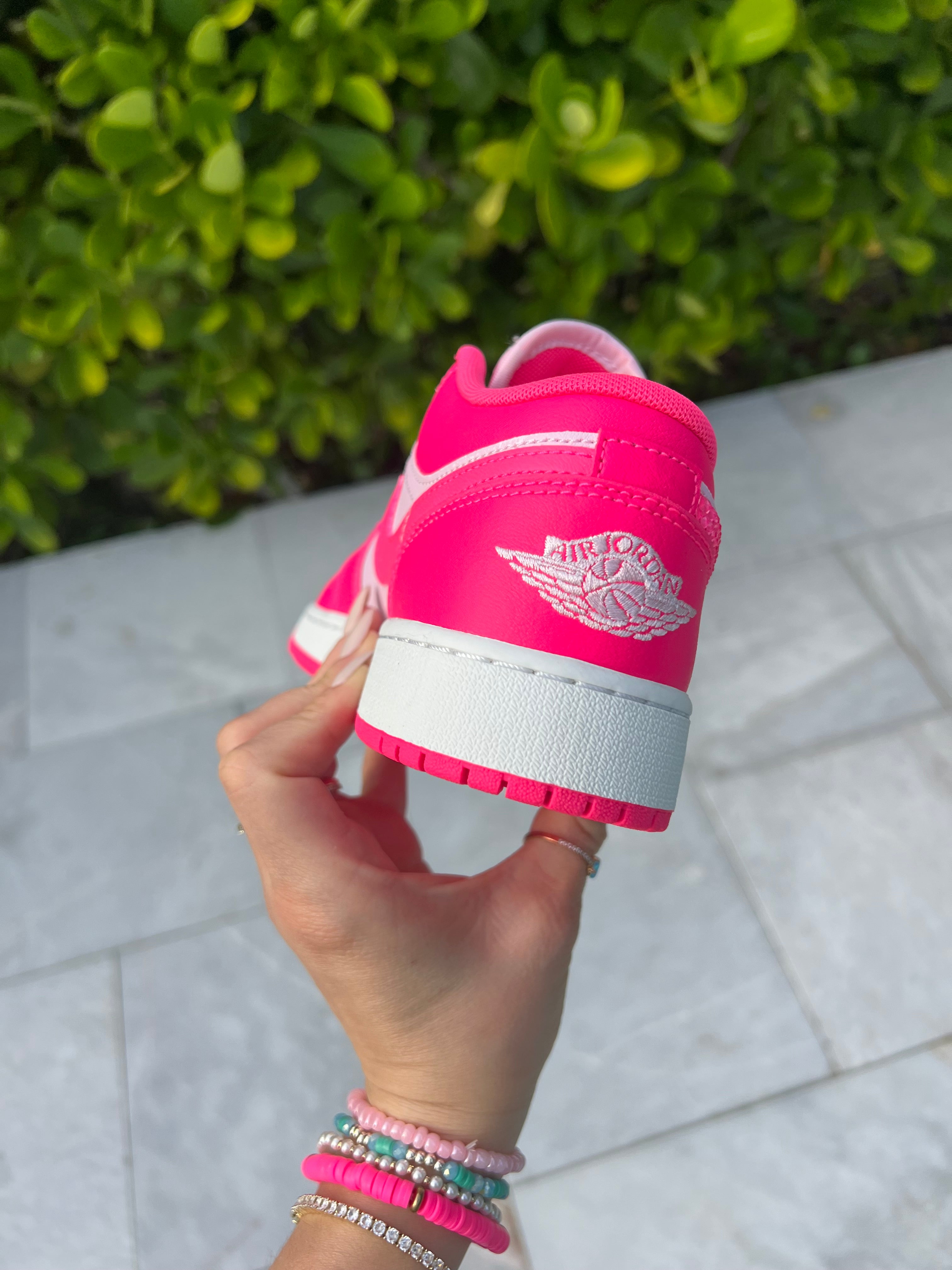Neon Hot Pink Swarovski Women’s Air Jordan 1 Low Shoes