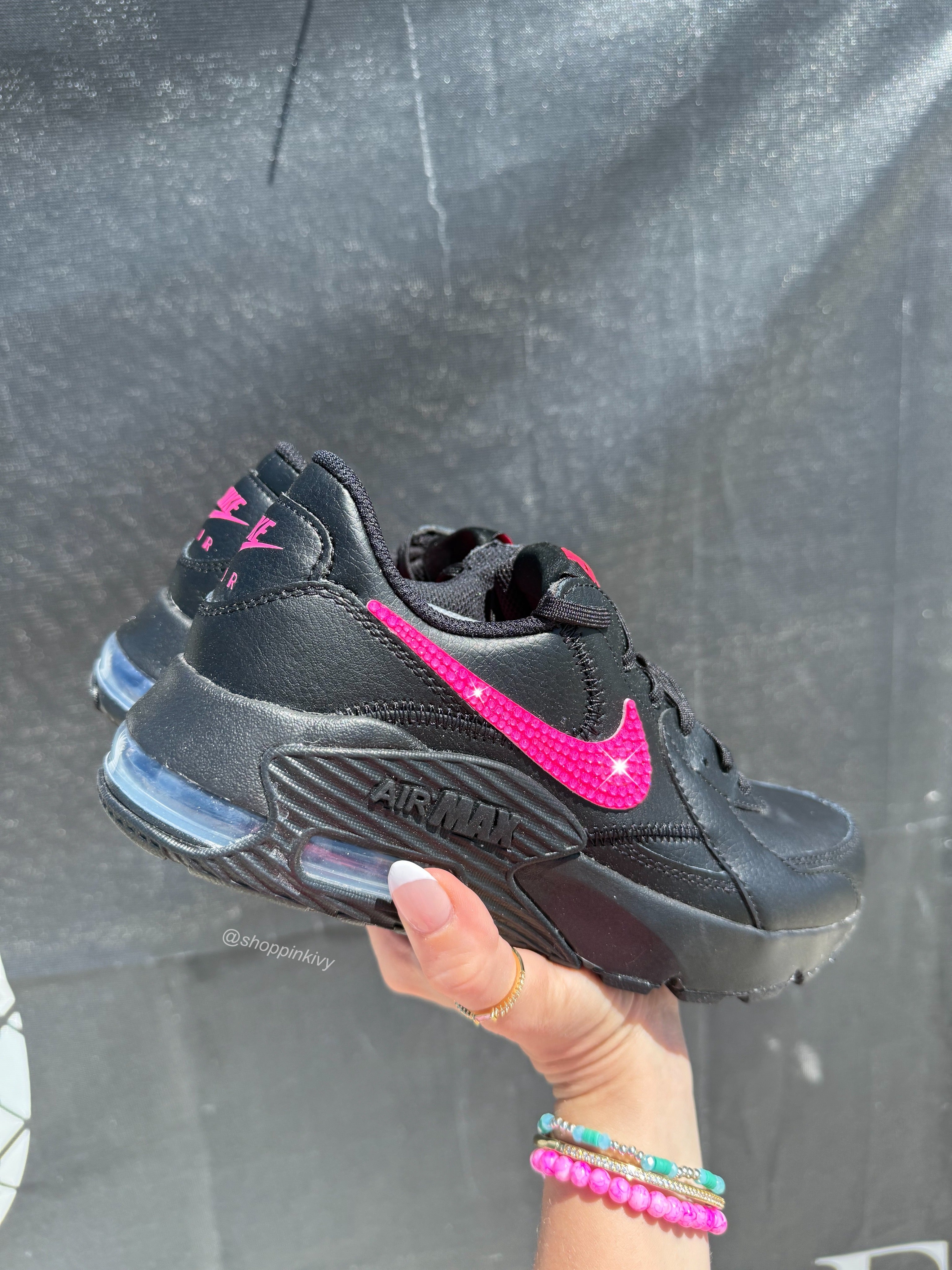 Black Hot Pink Swarovski Womens Nike Shoes