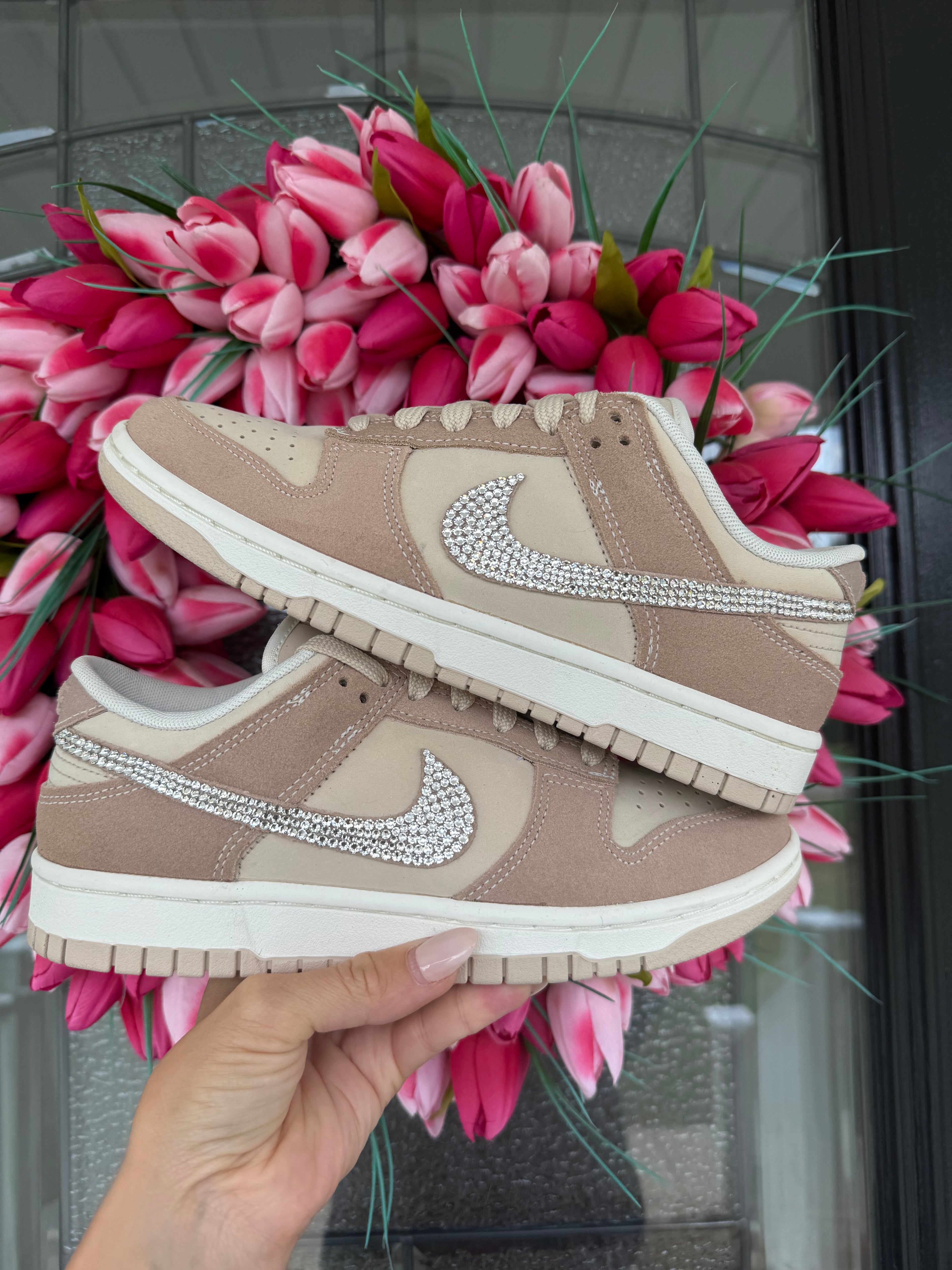 SIZE 7.5 Rare Sand Swarovski Womens Nike Dunk Shoes
