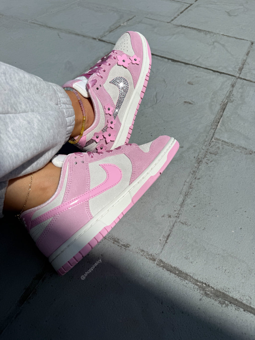 SIZE 7 Pink Floral Swarovski Womens Nike Dunk Shoes