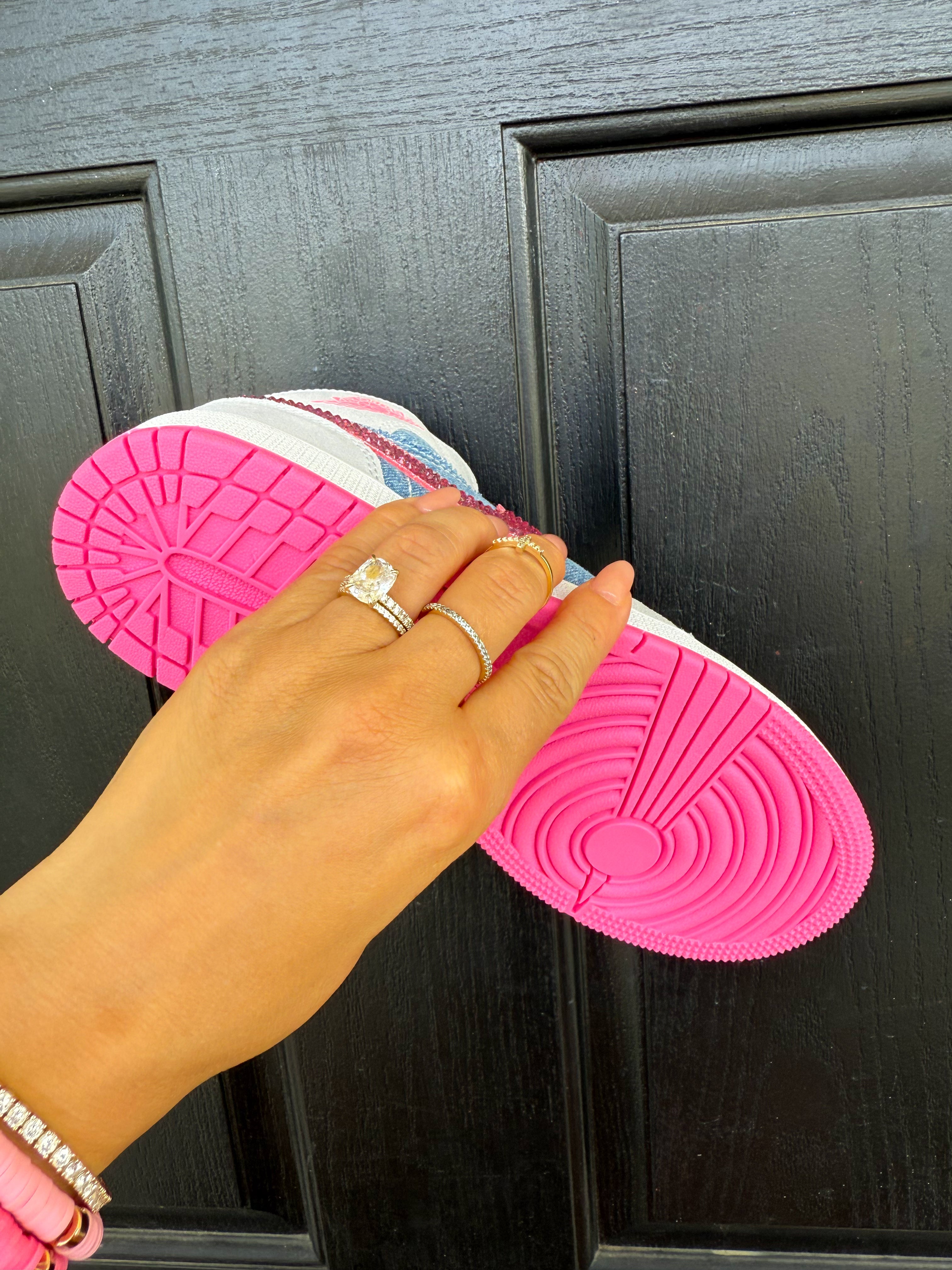 Barbie Pink Denim Swarovski Women’s Air Jordan 1 Mid Shoes