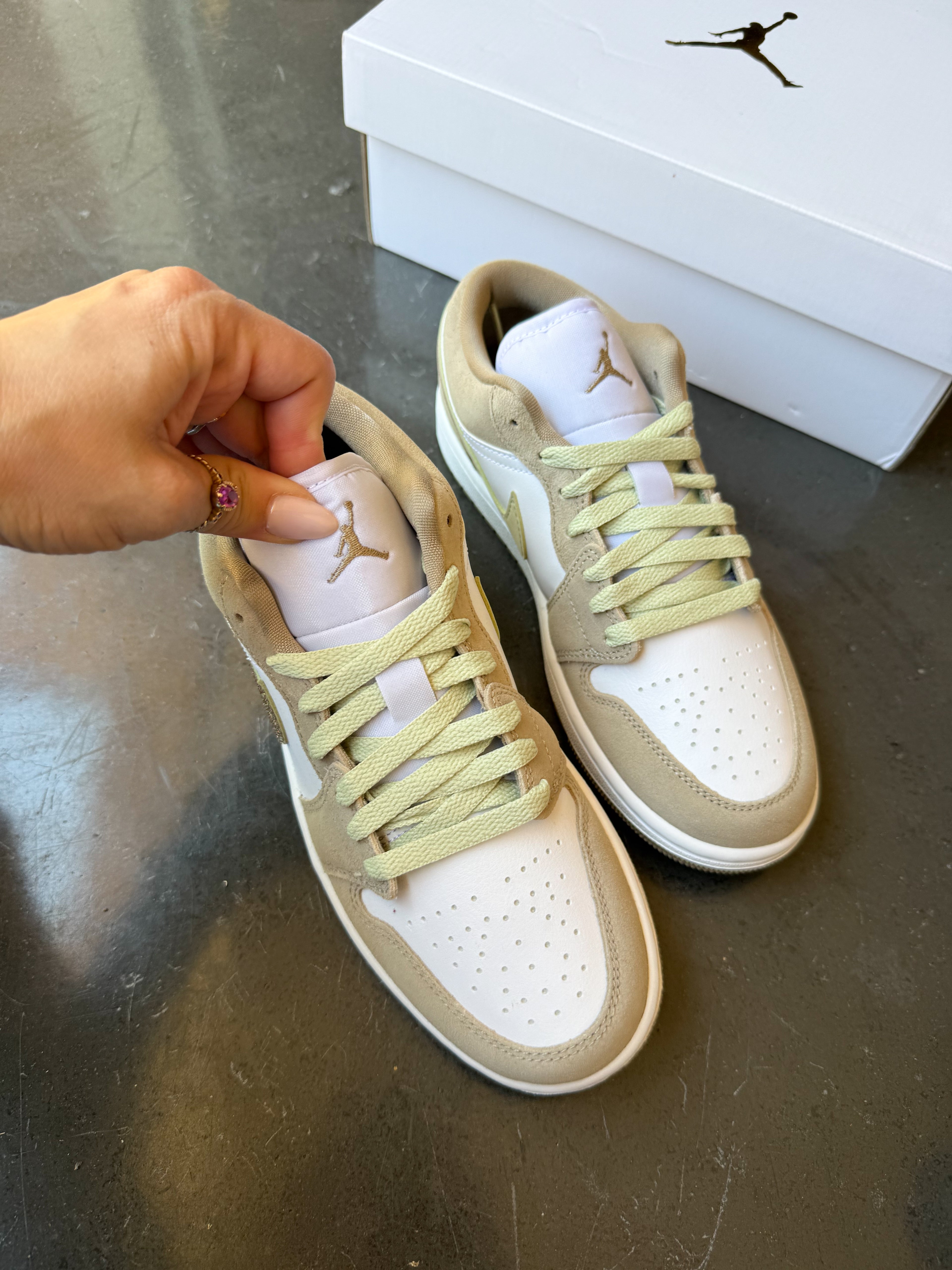 NEW Fall Khaki Gold Swarovski Women’s Air Jordan 1 Low Shoes
