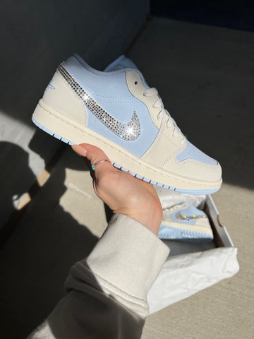 Spring 2025 Baby Blue Swarovski Women’s Air Jordan Retro 1 Low Shoes