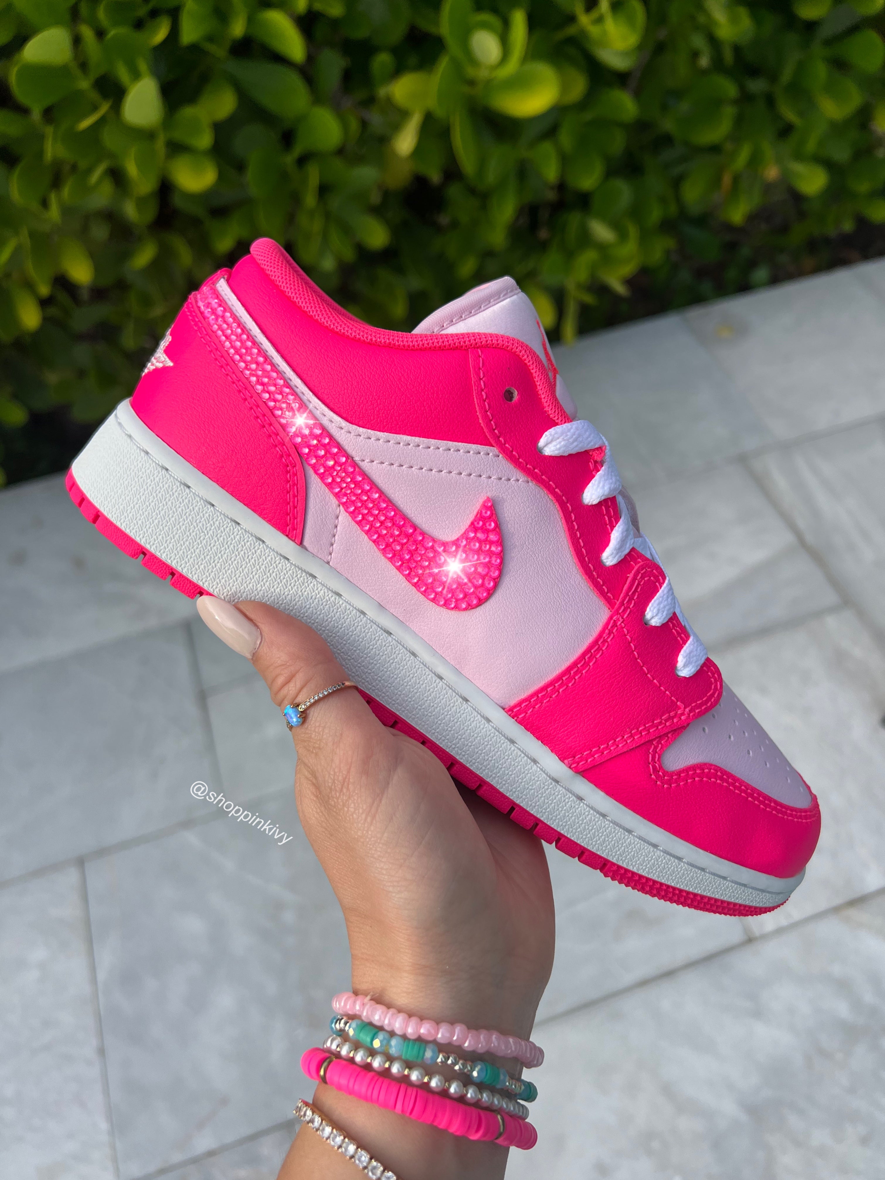 Neon Hot Pink Swarovski Women’s Air Jordan 1 Low Shoes