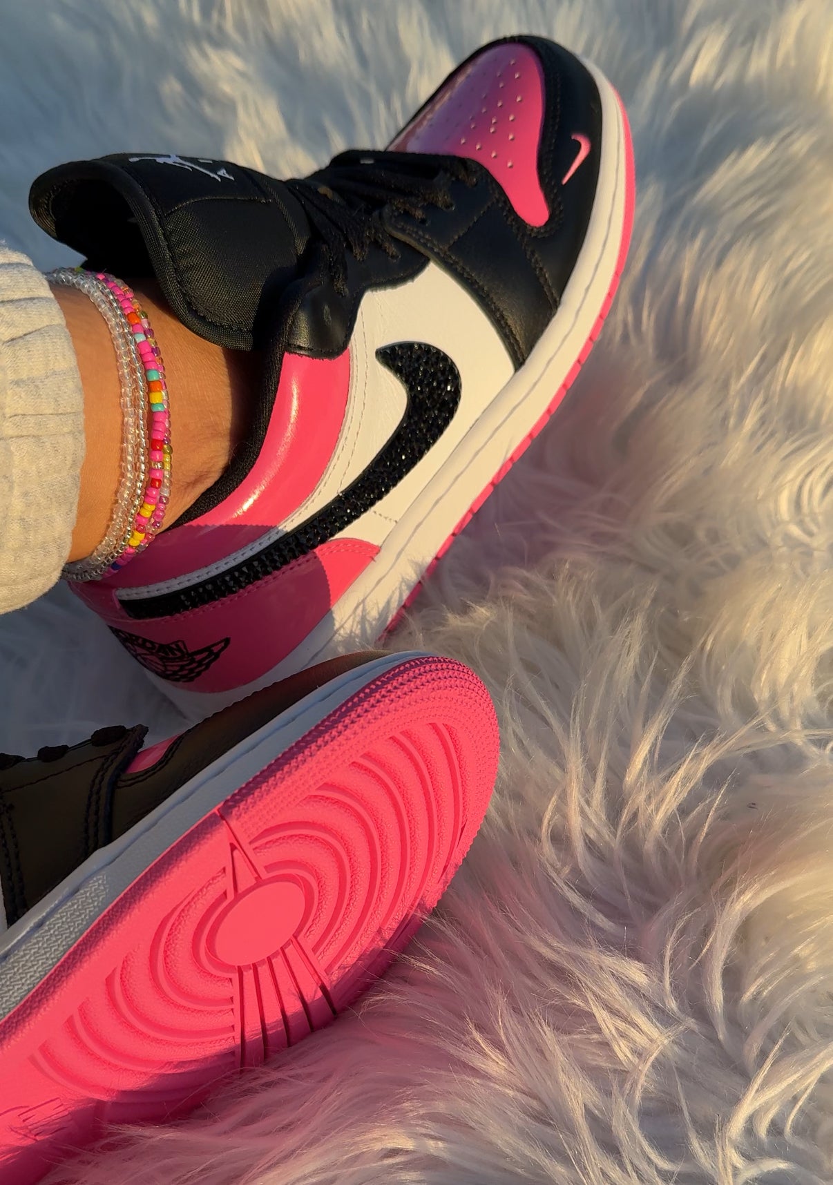 Bubblegum Pink Swarovski Women’s Air Jordan Retro 1 Low Shoes