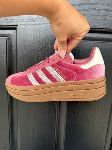 Blush Velvet Gazelle Bold Swarovski Adidas Platform