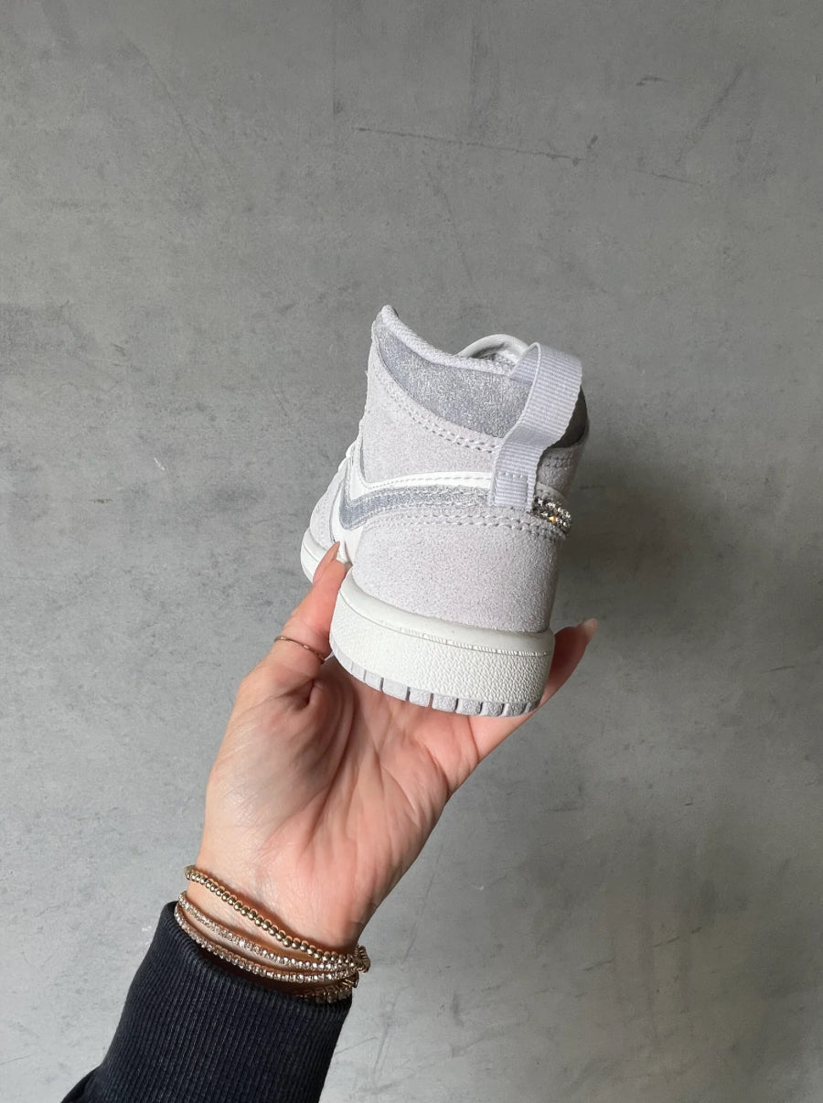 Gray Suede Swarovski Women’s Air Jordan 1 Mid Shoes