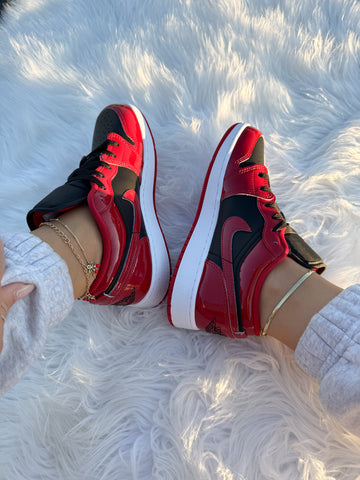 ✨NEW✨Patent🍒Cherry Red Swarovski Women’s Air Jordan 1 Low Shoes