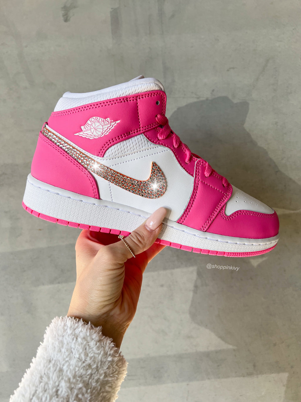 SIZE 6 Rare Pink Swarovski Women’s Air Jordan 1 Mid Shoes