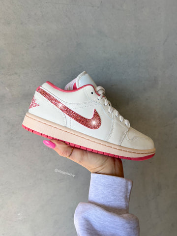 Coral Cream Swarovski Women’s Air Jordan Retro 1 Low Shoes