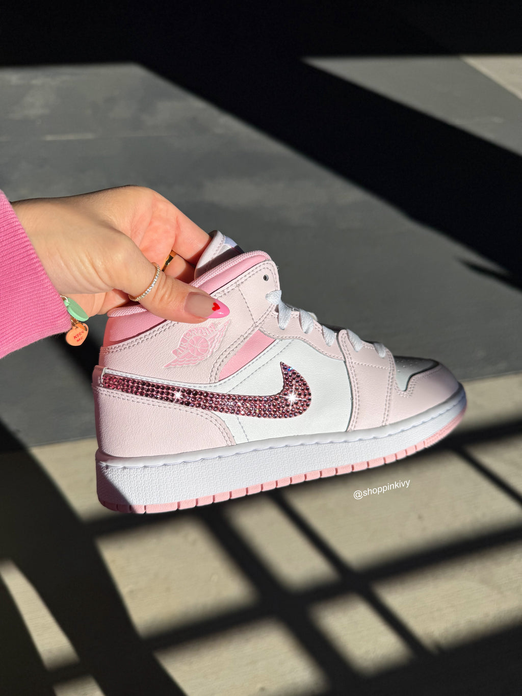 Baby Pink Swarovski Women’s Air Jordan 1 Mid Shoes