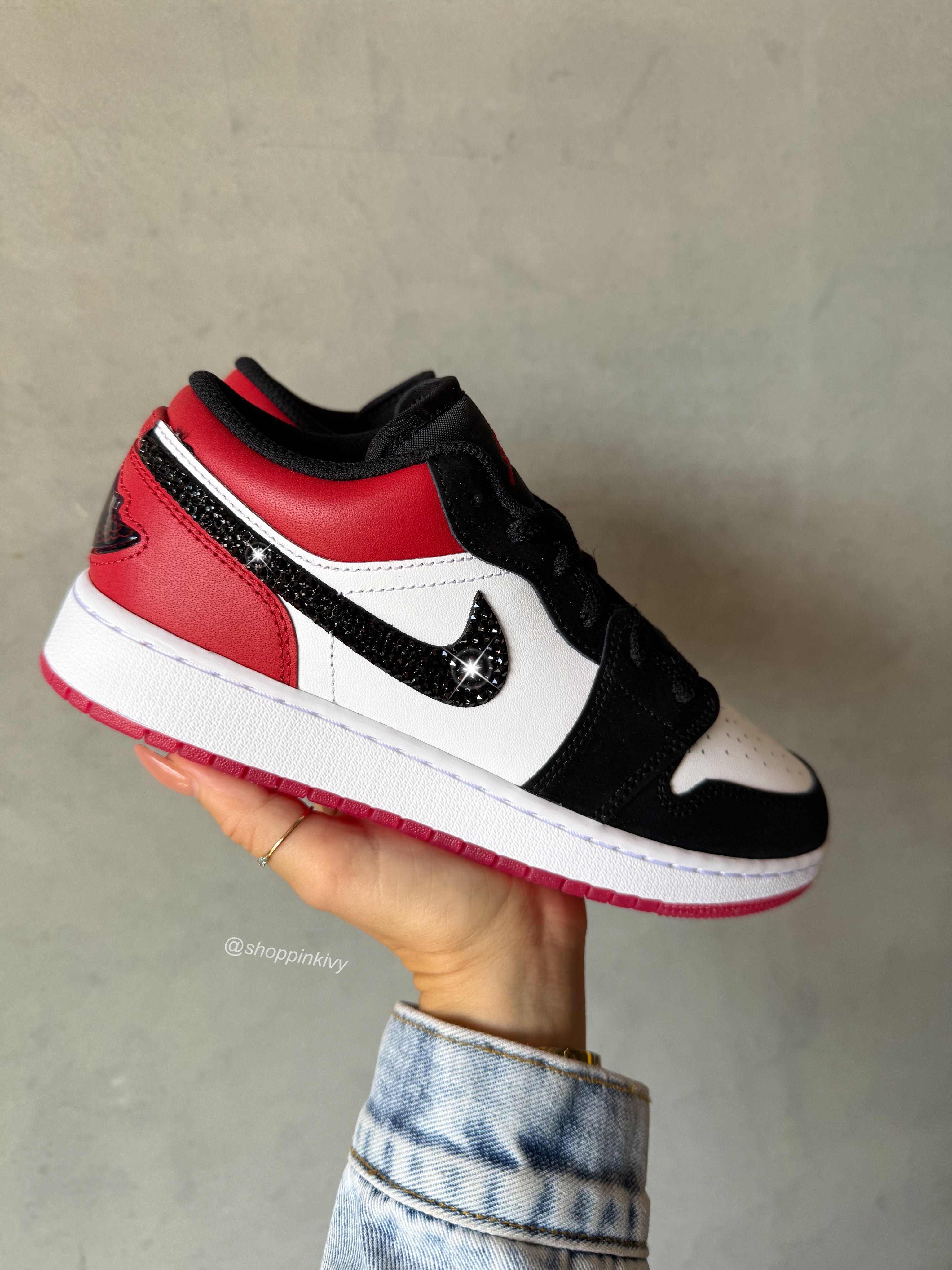Cherry🍒 Red Swarovski Women’s Air Jordan 1 Low Shoes