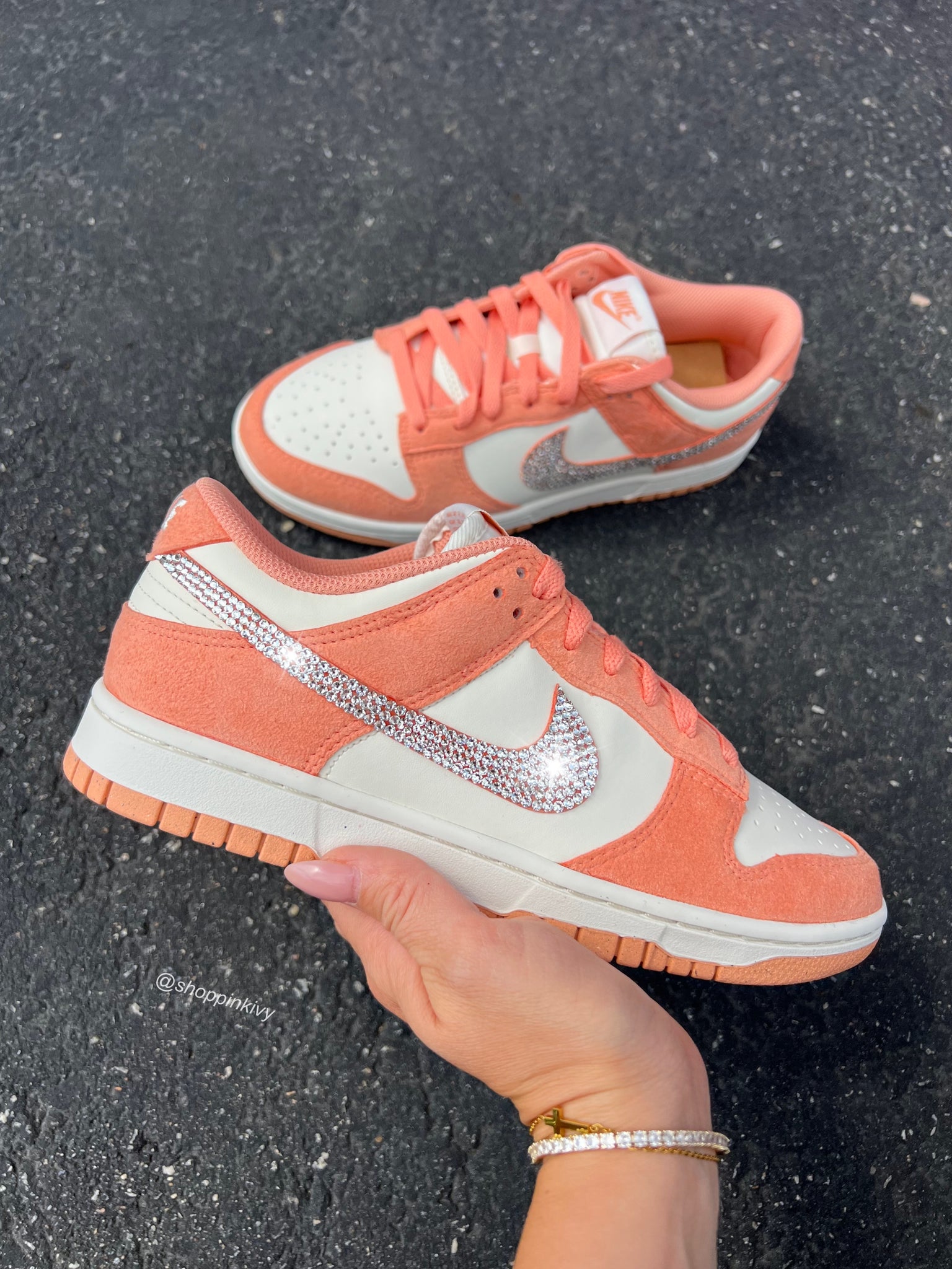 Peach Suede Swarovski Womens Nike Dunk Shoes