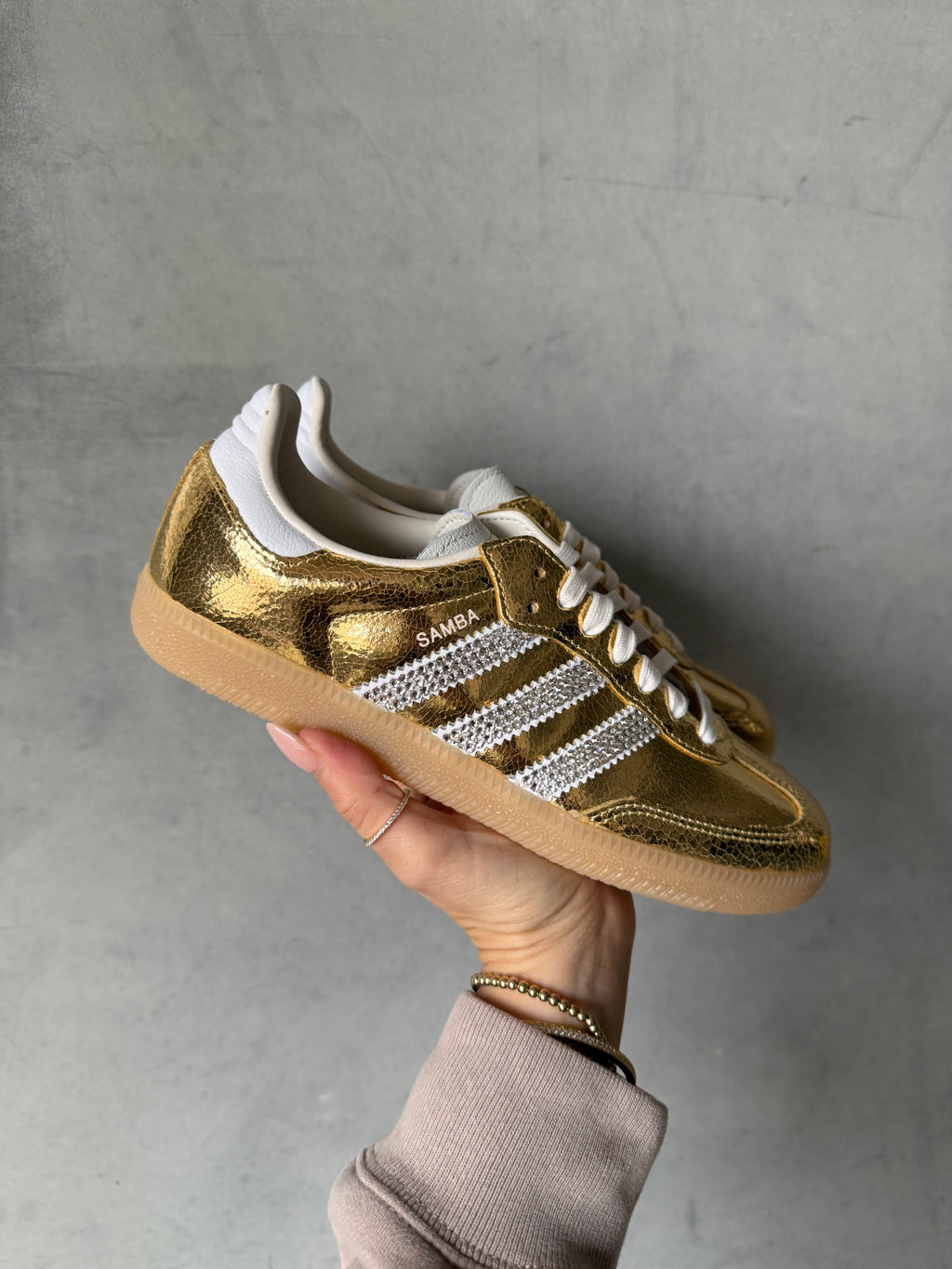 SIZE 7 Metallic Gold Swarovski Adidas Original Samba OG Christmas