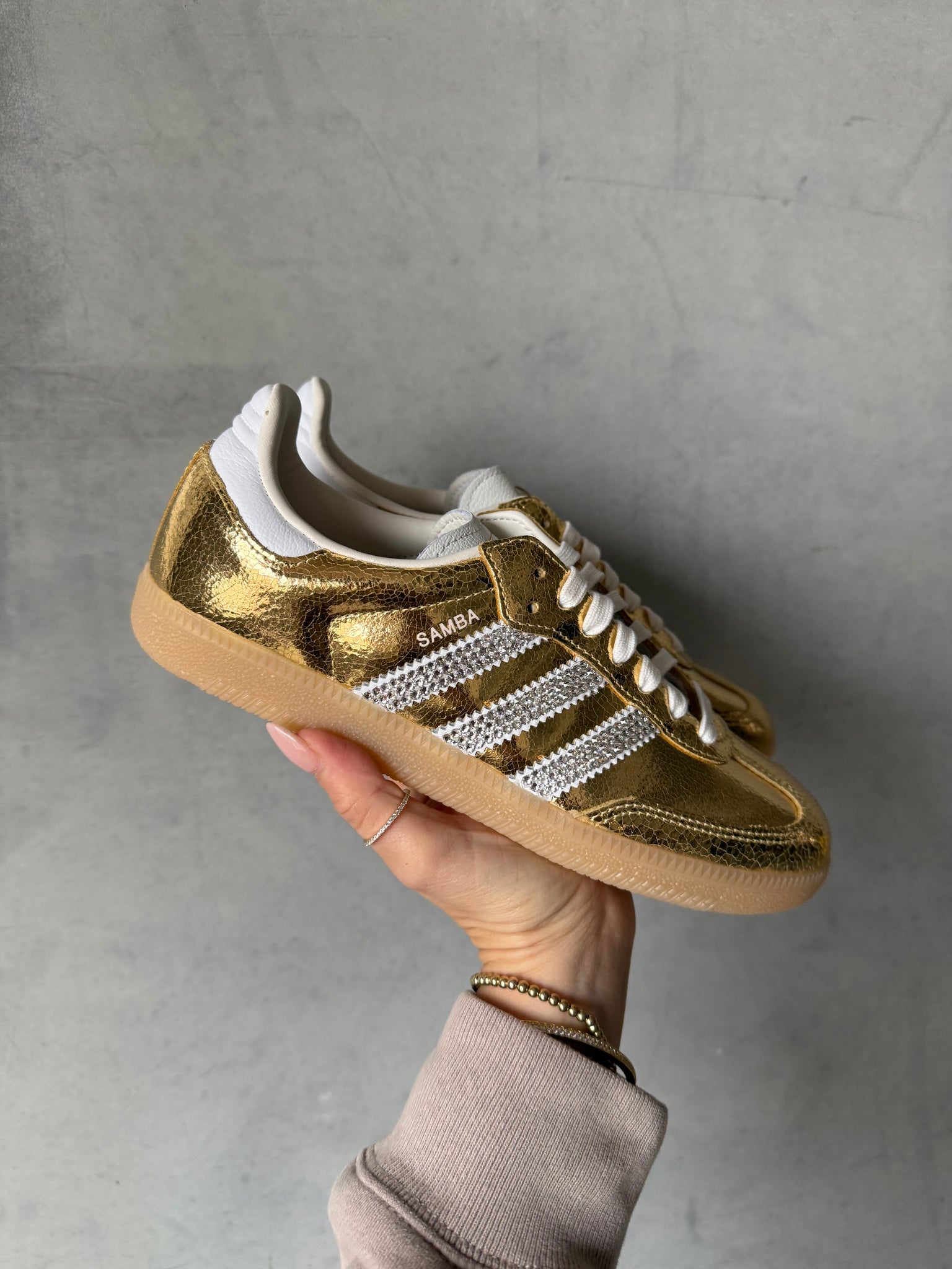 Metallic Gold Swarovski Adidas Original Samba OG Christmas