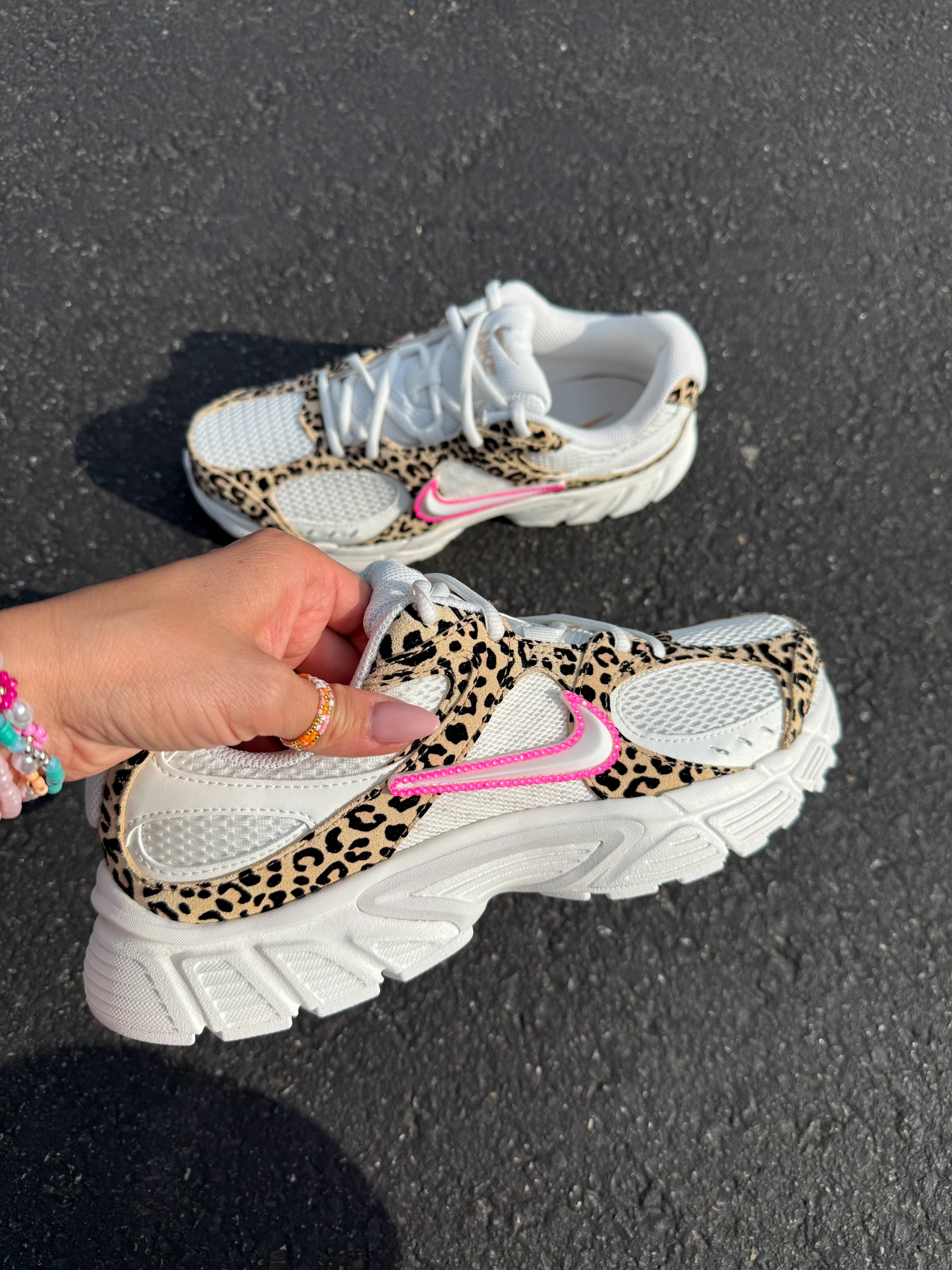 White Leopard Swarovski Womens Nike Shoes
