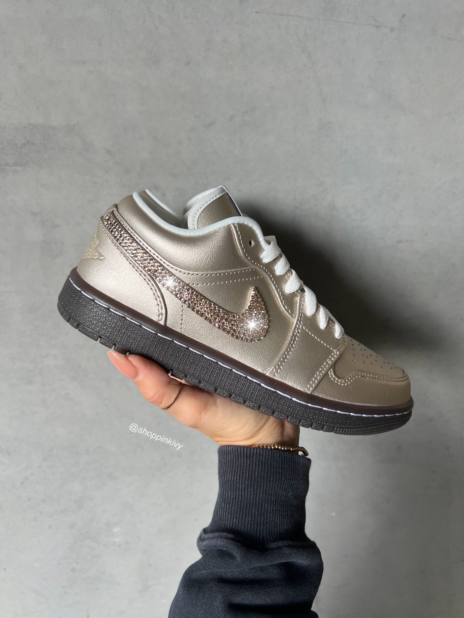 Fall ‘24 Champagne Gold Swarovski Women’s Air Jordan Retro 1 Low Shoes