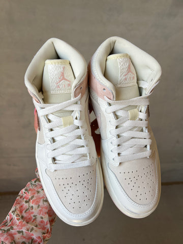 Baby Pink Swarovski Womens Nike Air Jordan 1 Mid Shoes