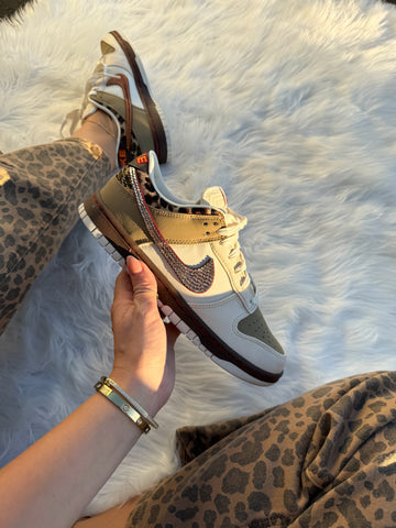 NEW FALL Leopard Khaki Swarovski Womens Nike Dunk Shoes