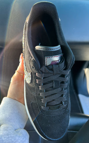 Fall Iridescent Black Suede Swarovski Womens Nike Air Force One