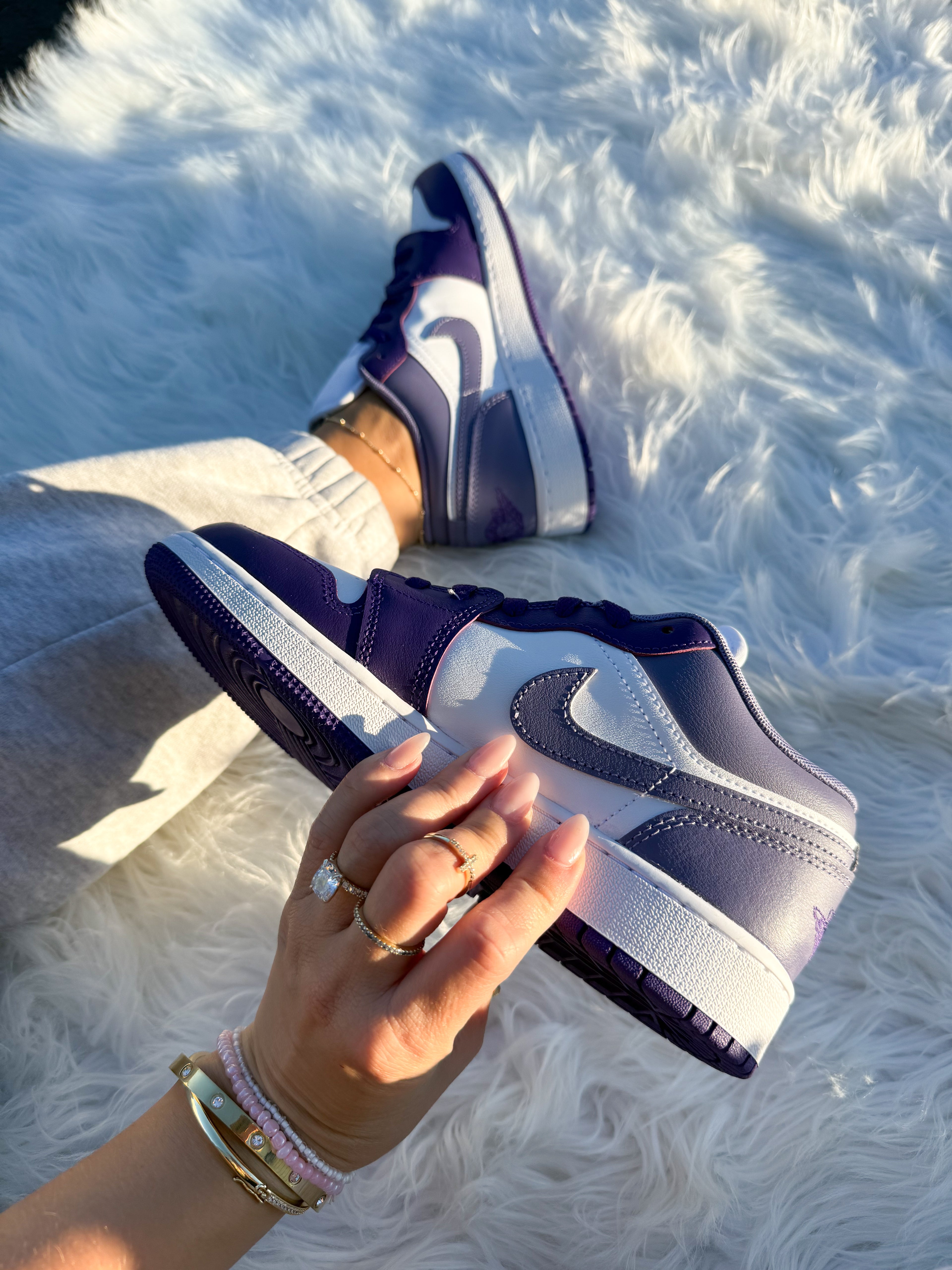 Purple Swarovski Women’s Air Jordan 1 Low Shoes