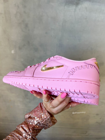 SIZE 8.5 Pink Swarovski Women’s Air Jordan 1 Low Shoes